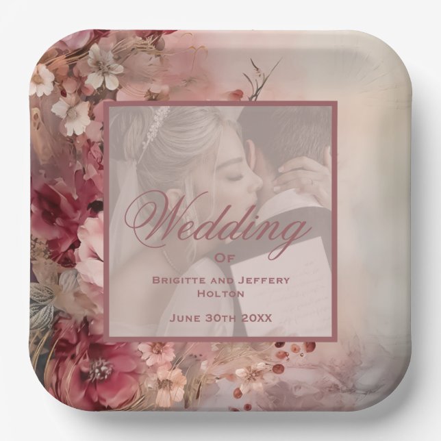 Romantische Vintage whimsical Hochzeit Pappteller (Vorderseite)