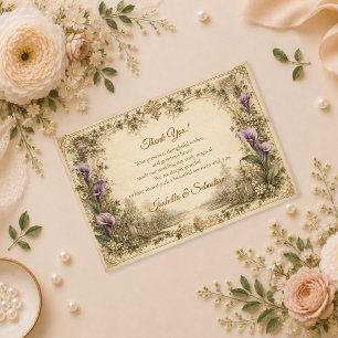 Romantische Vintage-Zantedeschia-Hochzeit Dankeskarte