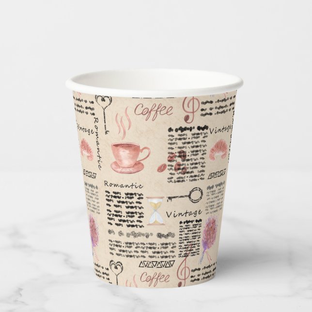 Romantische Vintage Zeitung Pappbecher (Vorderseite)