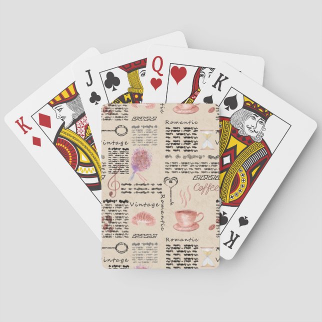 Romantische Vintage Zeitung Spielkarten (Rückseite)