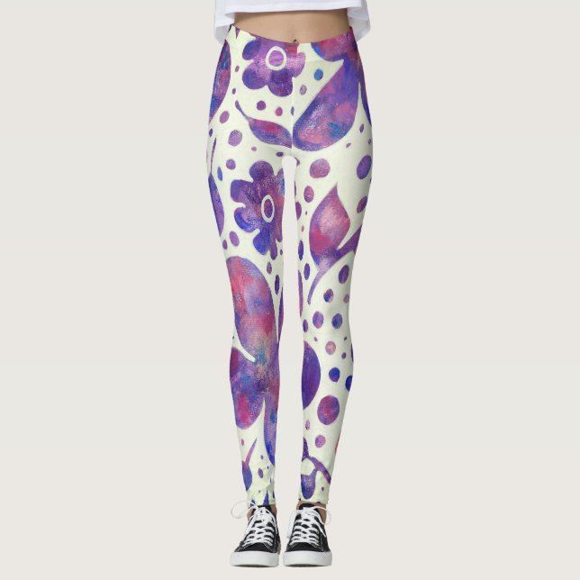 Romantische violette Blume und Blätter Originelle  Leggings (Vorderseite)