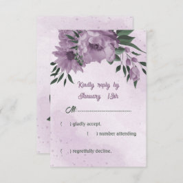 Romantische violette Blumen Grün Blätter Hochzeit RSVP Karte