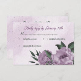 Romantische violette Blumen Grün Blätter Hochzeit RSVP Karte
