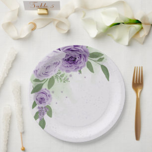 Romantische violette Blumen grüne Blätter botanisc Pappteller