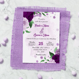 Romantische violette Blumen Grüne Hochzeit Einladung