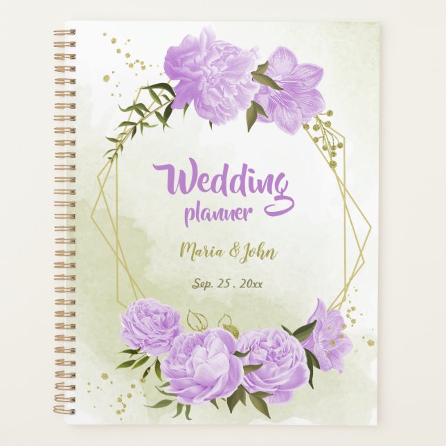 romantische violette Blumen Grüne Hochzeit Planer (Vorderseite)