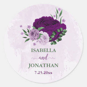 Romantische violette Blumen Grüne Hochzeit Runder Aufkleber