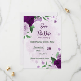 Romantische violette Blumen Grüne Hochzeit Save The Date