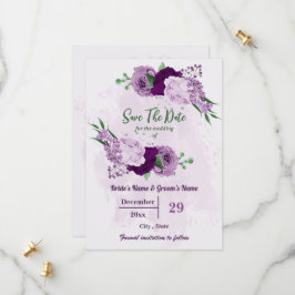 Romantische violette Blumen Grüne Hochzeit Save The Date