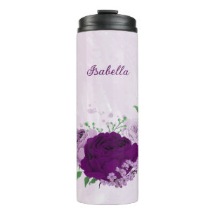 Romantische violette Blumen Grüne Hochzeit Thermosbecher