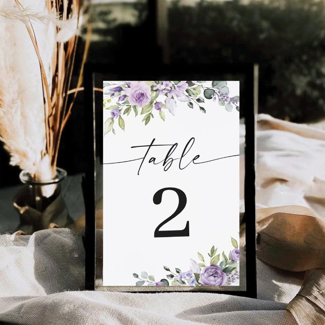 Romantische violette Blumen Hochzeit Tischnummern (Von Creator hochgeladen)