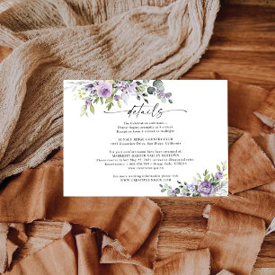 Romantische violette Blumen Hochzeits-Detailkarte Begleitkarte