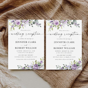 Romantische violette Blumen Hochzeitsempfang Einladung