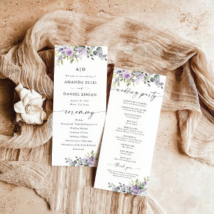 Romantische violette Blumen Hochzeitsprogramm Programm