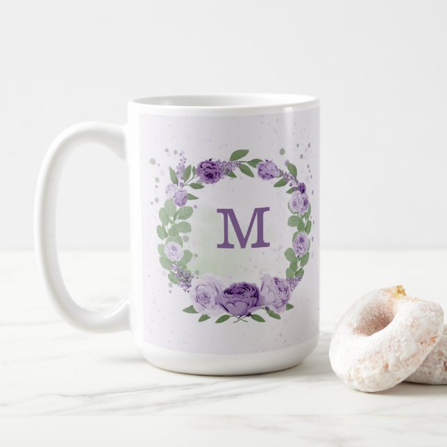 romantische violette Blumen Kaffeetasse (Mit Donut)