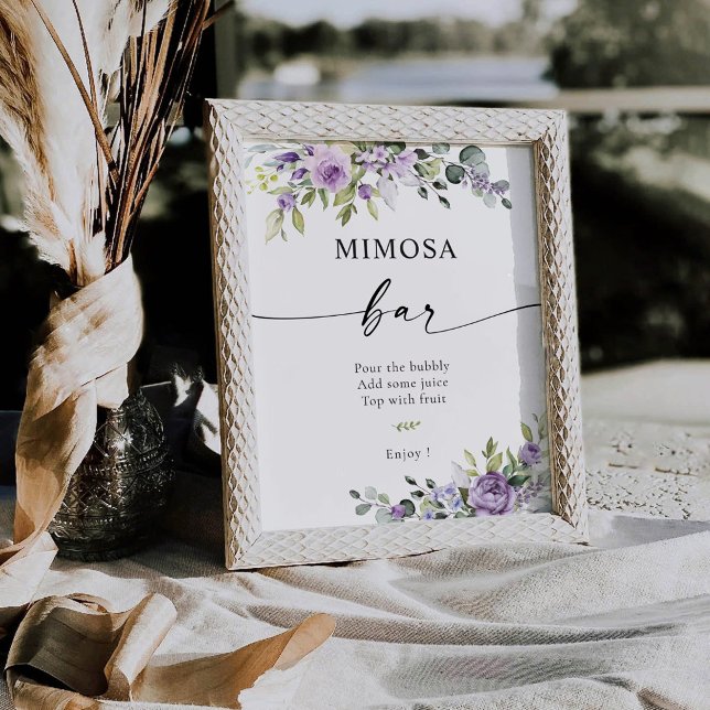 Romantische violette Blumen Mimosa Bar Schild (Von Creator hochgeladen)