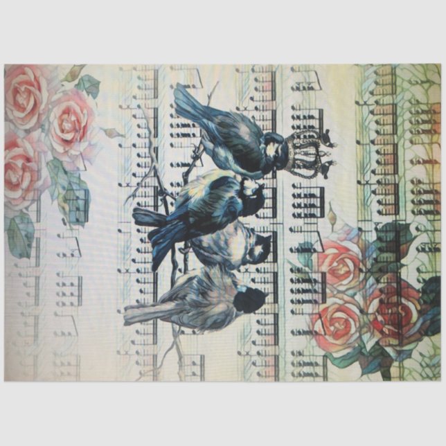 Romantische Vögel auf dem Zweig Seidenpapier (Vorderseite)