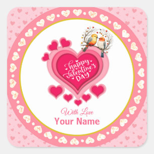Romantische Vögel auf einem Ast zum Valentinstag u Quadratischer Aufkleber