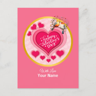Romantische Vögel auf einem Zweig zum Valentinstag Postkarte