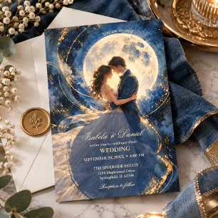 Romantische Vollmond-Hochzeit Mitternacht Nachthim Einladung