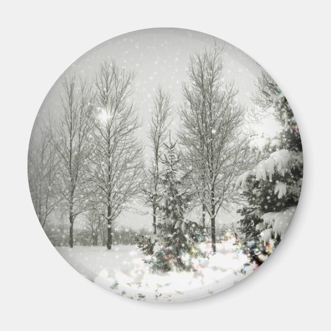 Romantische Wälder Weihnachtsbäume Winter Hochzeit Magnet (Vorne)