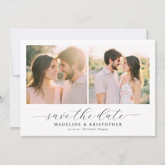 Romantische warme beige Fotocollage Save The Date (Vorderseite)