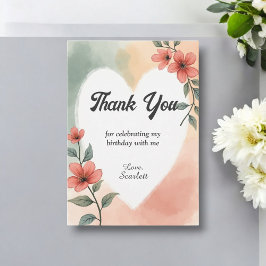 Romantische Wasserfarbe Blumendusty 60. Geburtstag Dankeskarte