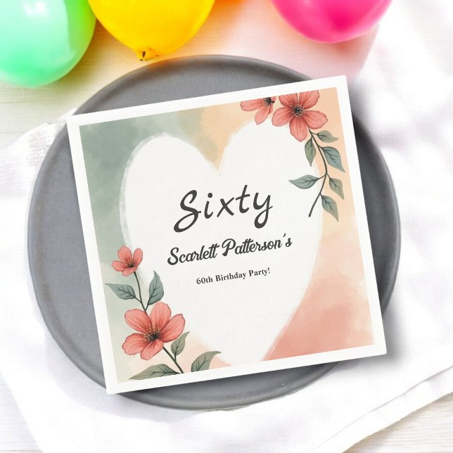 Romantische Wasserfarbe Blumendusty 60. Geburtstag Serviette (Von Creator hochgeladen)