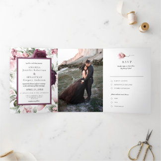 Romantische Wasserfarbe | Boho Wedding Dreifach Gefaltete Einladung