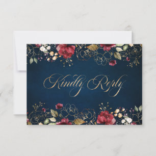 Romantische Wasserfarbe Burgund Gold Red Navy Flor RSVP Karte