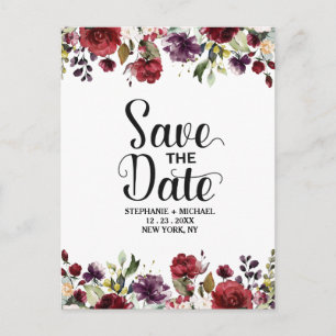 Romantische Wasserfarbe Burgund Rot Blush Rose Flo Ankündigungspostkarte