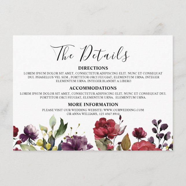 Romantische Wasserfarbe Burgund Rote Blüte Rose Bl Begleitkarte (Vorderseite)