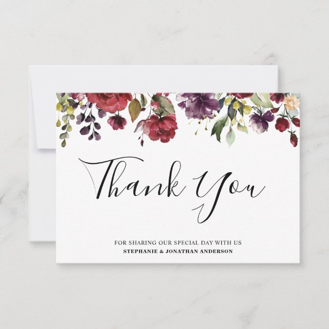 Romantische Wasserfarbe Burgund Rote Blüte Rose Bl Dankeskarte (Vorderseite)