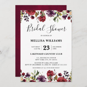 Romantische Wasserfarbe Burgund Rote Blüte Rose Bl Einladung