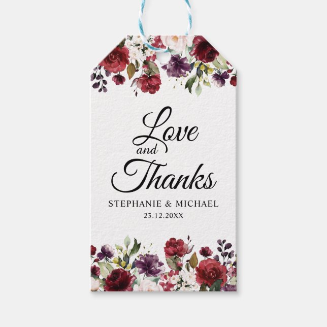 Romantische Wasserfarbe Burgund Rote Blüte Rose Bl Geschenkanhänger (Vorderseite)