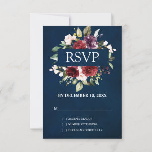 Romantische Wasserfarbe Burgund Rote Blüte Rose Bl RSVP Karte