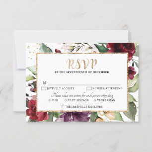 Romantische Wasserfarbe Burgund Rote Blüte Rose Bl RSVP Karte