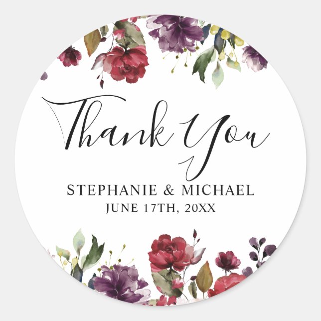 Romantische Wasserfarbe Burgund Rote Blüte Rose Bl Runder Aufkleber (Vorderseite)