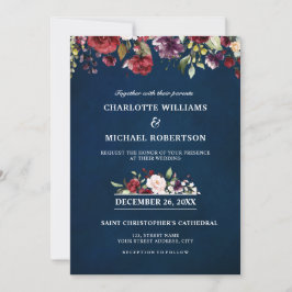 Romantische Wasserfarbe Burgund Rote Marine Floral Einladung