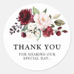 Romantische Wasserfarbe Burgunderroter Rosenblüten Runder Aufkleber