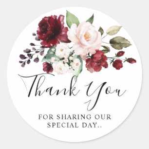 Romantische Wasserfarbe Burgunderroter Rosenblüten Runder Aufkleber