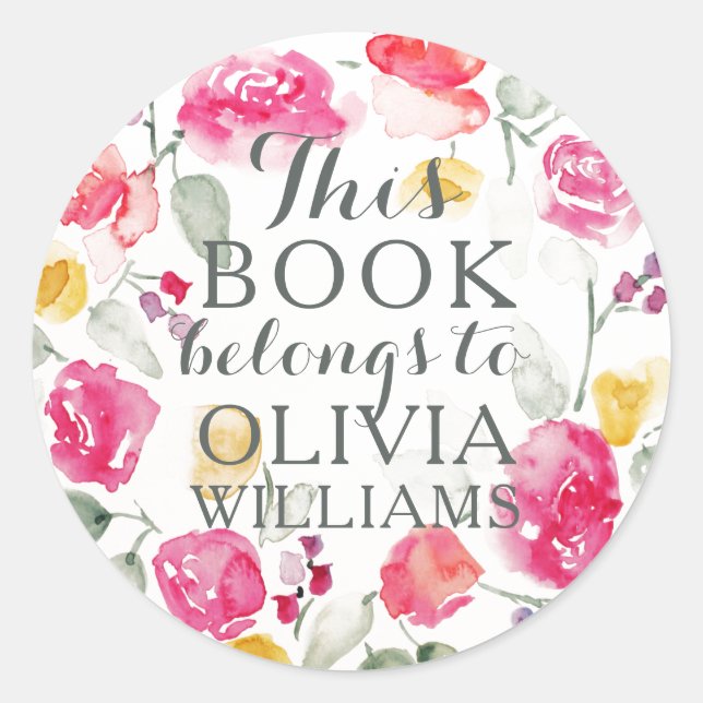 Romantische Wasserfarbe Dieses Buch gehört zu Stic Runder Aufkleber (Vorderseite)