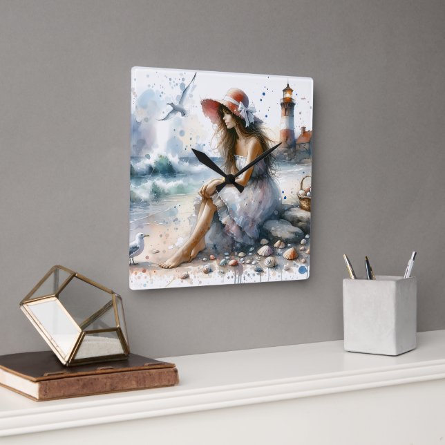 Romantische Wasserfarbe Giro del Malcantone Quadratische Wanduhr (Büro)