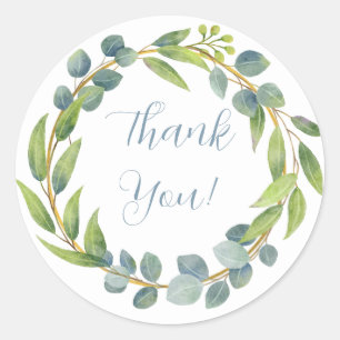 Romantische Wasserfarbe Grüne Blatt Florale Danke  Runder Aufkleber