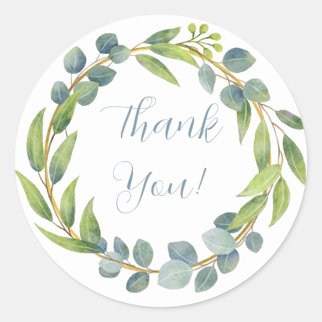 Romantische Wasserfarbe Grünes Leaf Flora Danke Cl Runder Aufkleber (Vorderseite)