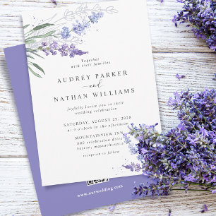 Romantische Wasserfarbe Lavendel Blumen mit QR-Cod Einladung