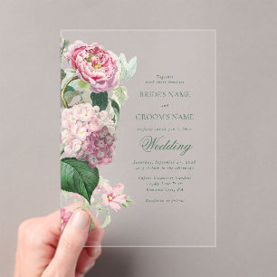 Romantische Wasserfarbe Rosa Blume Hochzeit Garten Acryleinladungen