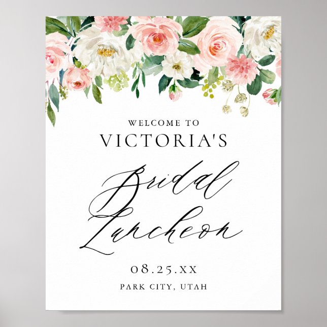 Romantische Wasserfarbe Rosa Florals Bridal Lunche Poster (Vorne)
