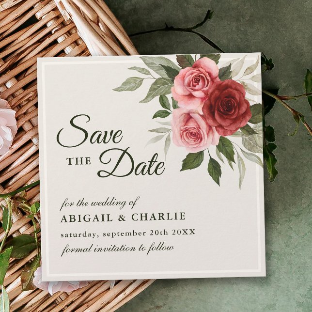 Romantische Wasserfarbe Rosa Rosen Hochzeitsfeier Save The Date (Von Creator hochgeladen)