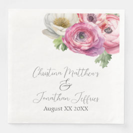 Romantische Wasserfarbe Rosa & Weiße Ranunculus Serviette